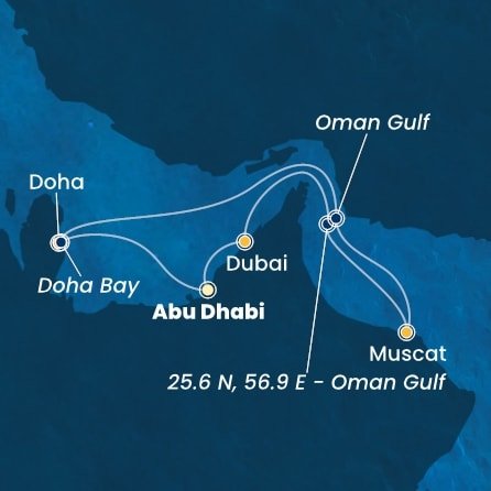 Spojené arabské emiráty, Omán, , Katar z Abu Dhabi na lodi Costa Smeralda