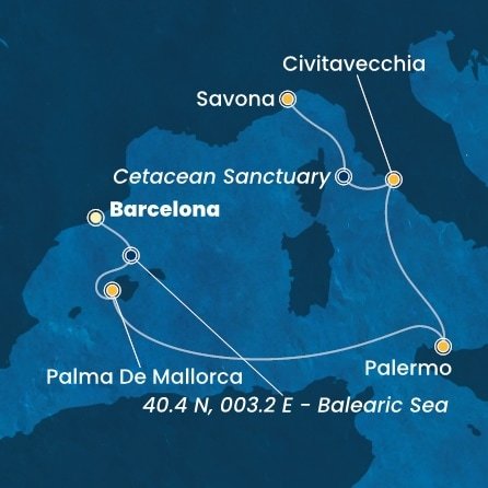 Španielsko, Taliansko z Barcelony na lodi Costa Toscana