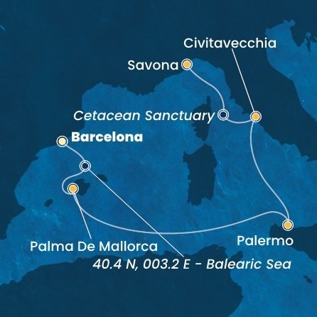 Španielsko, Taliansko z Barcelony na lodi Costa Toscana