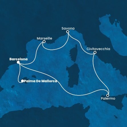 Španielsko, Taliansko, Francúzsko z Barcelony na lodi Costa Smeralda