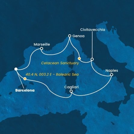 Španielsko, Taliansko, Francúzsko z Barcelony na lodi Costa Smeralda