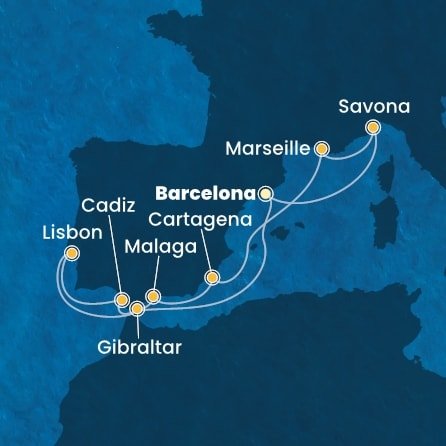 Španielsko, Portugalsko, Gibraltár, Francúzsko, Taliansko z Barcelony na lodi Costa Diadema