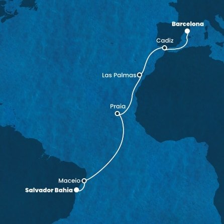 Španielsko, Kapverdy, Brazília z Barcelony na lodi Costa Diadema