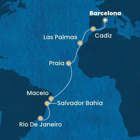 Španielsko, Kapverdy, Brazília z Barcelony na lodi Costa Diadema