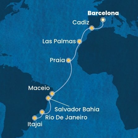 Španielsko, Kapverdy, Brazília z Barcelony na lodi Costa Diadema