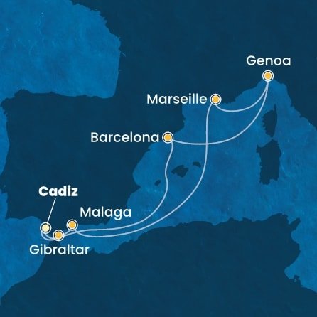 Španielsko, Gibraltár, Francúzsko, Taliansko z Cadizu na lodi Costa Diadema