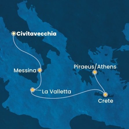 Taliansko, Malta, Grécko z Civitavechie na lodi Costa Fortuna