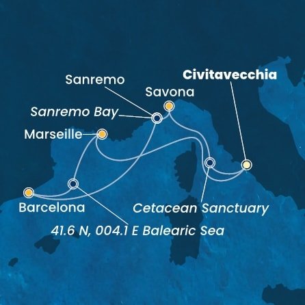 Taliansko, , Španielsko, Francúzsko z Civitavechie na lodi Costa Toscana