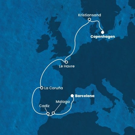 Dánsko, Nórsko, Francúzsko, Španielsko z Kodaně na lodi Costa Diadema