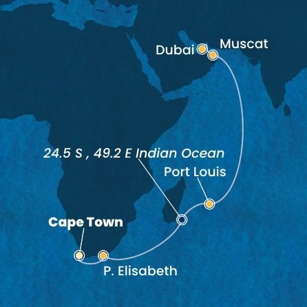 Juhoafrická republika, , Maurícius, Omán, Spojené arabské emiráty z Kapského Mesta na lodi Costa Smeralda