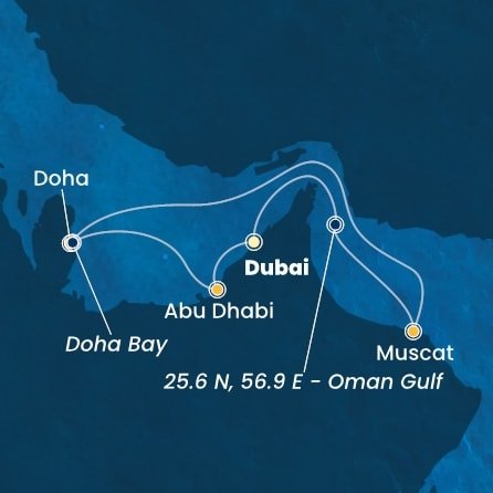 Spojené arabské emiráty, Omán, Katar z Dubaja na lodi Costa Smeralda