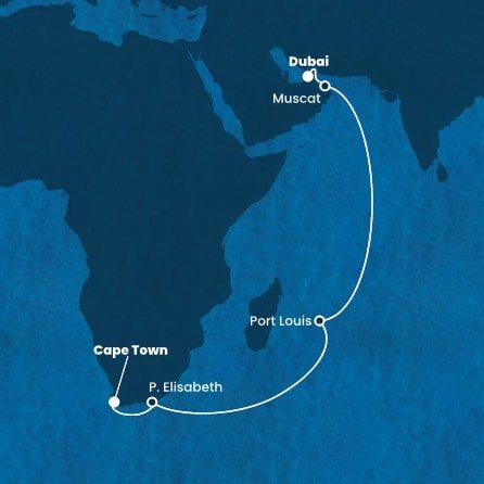 Spojené arabské emiráty, Omán, Maurícius, Juhoafrická republika z Dubaja na lodi Costa Smeralda