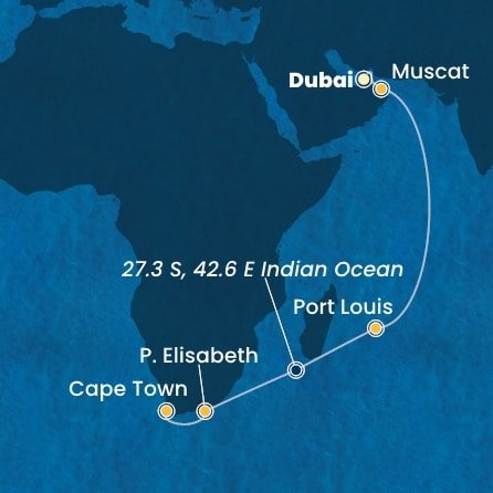 Spojené arabské emiráty, Omán, Maurícius, Juhoafrická republika z Dubaja na lodi Costa Smeralda