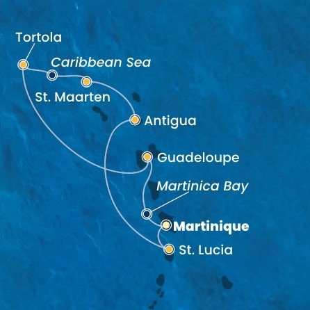 Martinik, Zámořské společenství Francie, Guadeloupe, Britské Panenské ostrovy, , Svatý Martin, Antigua a Barbuda, Svätá Lucia z Fort de France, Martinik na lodi Costa Fortuna