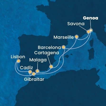 Taliansko, Španielsko, Portugalsko, Gibraltár, Francúzsko z Janova na lodi Costa Diadema