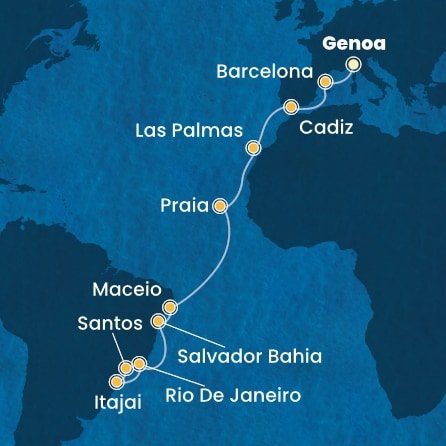 Taliansko, Španielsko, Kapverdy, Brazília z Janova na lodi Costa Diadema