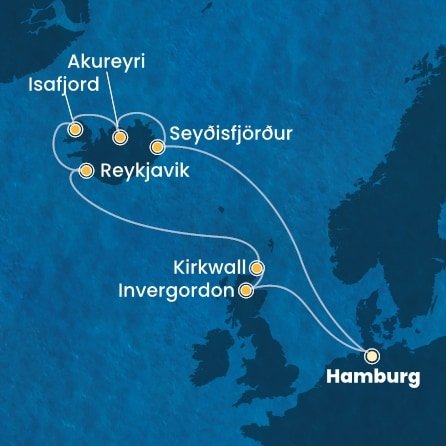 Nemecko, Island, Veľká Británia z Hamburgu na lodi Costa Favolosa