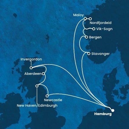 Nemecko, Nórsko, Veľká Británia z Hamburgu na lodi Costa Favolosa