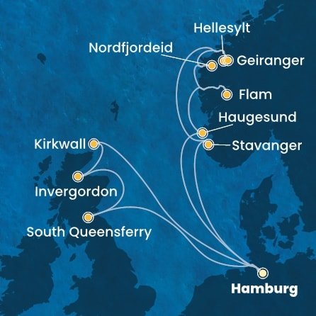 Nemecko, Nórsko, Veľká Británia z Hamburgu na lodi Costa Favolosa