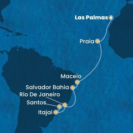 Španielsko, Kapverdy, Brazília z Las Palmas na lodi Costa Diadema