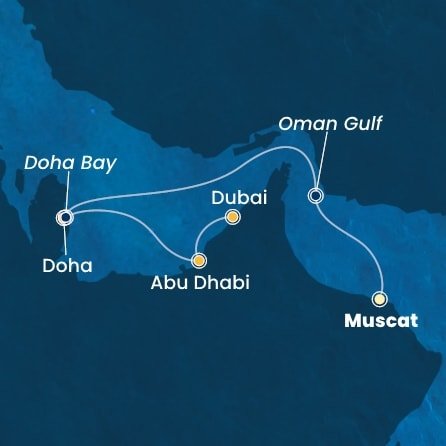 Omán, , Katar, Spojené arabské emiráty z Muscatu na lodi Costa Smeralda