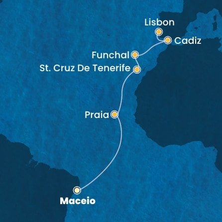 Brazília, Kapverdy, Španielsko, Portugalsko z Maceia na lodi Costa Diadema