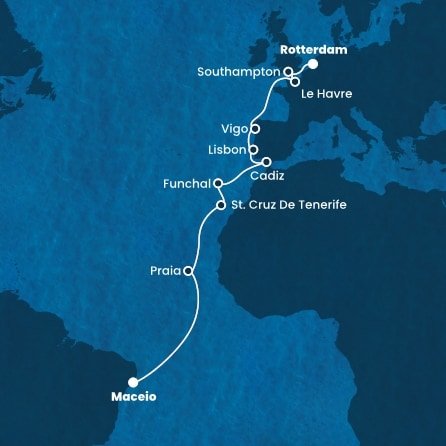 Brazília, Kapverdy, Španielsko, Portugalsko, Francúzsko, Veľká Británia, Holandsko z Maceia na lodi Costa Diadema