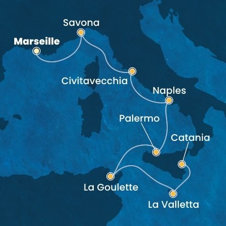 Francúzsko, Taliansko, Tunisko, Malta z Marseille na lodi Costa Fascinosa