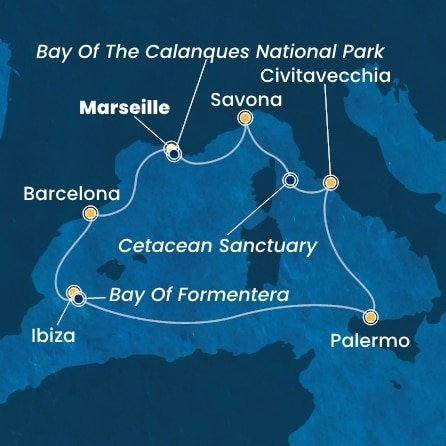 Francúzsko, Španielsko, Taliansko z Marseille na lodi Costa Toscana