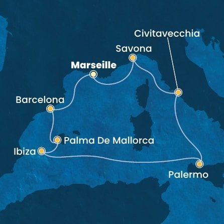 Francúzsko, Španielsko, Taliansko z Marseille na lodi Costa Smeralda