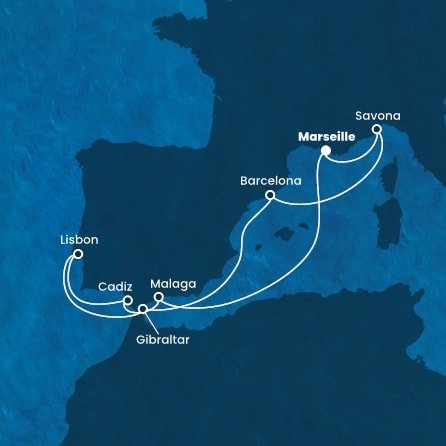 Francúzsko, Taliansko, Španielsko, Gibraltár, Portugalsko z Marseille na lodi Costa Diadema