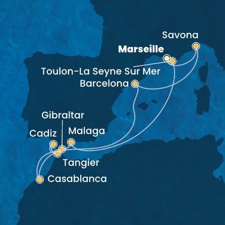 Francúzsko, Taliansko, Španielsko, Maroko, Gibraltár z Marseille na lodi Costa Diadema