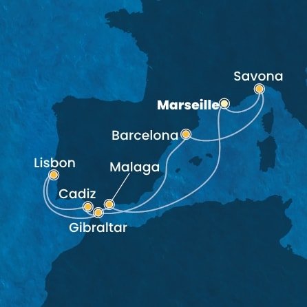 Francúzsko, Taliansko, Španielsko, Gibraltár, Portugalsko z Marseille na lodi Costa Fascinosa