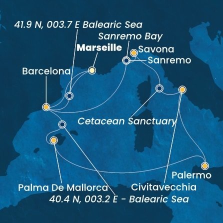 Francúzsko, Španielsko, Taliansko z Marseille na lodi Costa Toscana