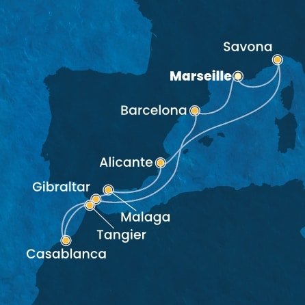 Francúzsko, Taliansko, Španielsko, Maroko, Gibraltár z Marseille na lodi Costa Fortuna