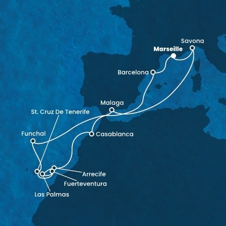 Francúzsko, Taliansko, Španielsko, Maroko, Portugalsko z Marseille na lodi Costa Diadema