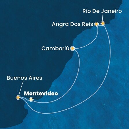 Uruguaj, Argentína, Brazília z Montevidea na lodi Costa Favolosa