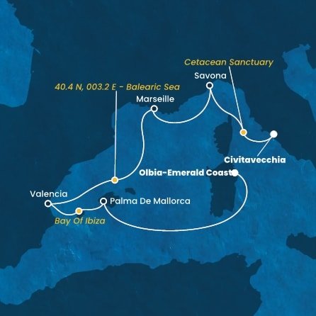 Taliansko, Španielsko, , Francúzsko z Olbie na lodi Costa Pacifica