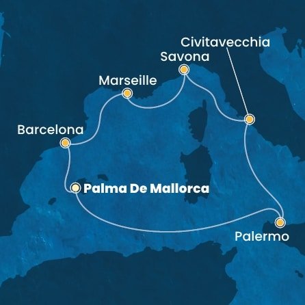 Španielsko, Taliansko, Francúzsko z Palmy de Mallorca na lodi Costa Smeralda