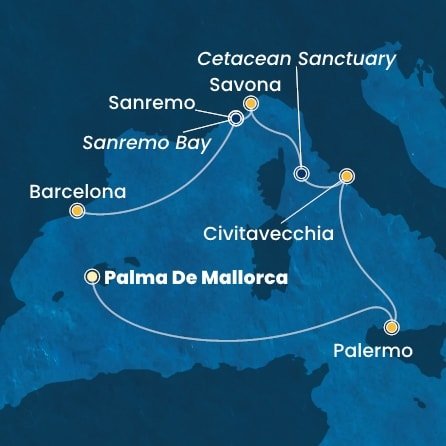 Španielsko, Taliansko z Palmy de Mallorca na lodi Costa Toscana