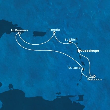 Guadeloupe, Svätý Krištof a Nevis, Britské Panenské ostrovy, Dominikánska republika, Svätá Lucia, Barbados z Pointe-à-Pitre na lodi Costa Fascinosa