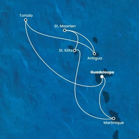 Guadeloupe, Britské Panenské ostrovy, Antigua a Barbuda, Svatý Martin, Svätý Krištof a Nevis, Martinik z Pointe-à-Pitre na lodi Costa Fortuna