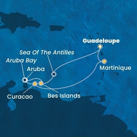 Guadeloupe, Zámořské společenství Francie, Bonaire, Aruba, Holandsko, Curacao, Martinik z Pointe-à-Pitre na lodi Costa Fortuna