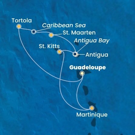 Guadeloupe, Britské Panenské ostrovy, , Svatý Martin, Antigua a Barbuda, Svätý Krištof a Nevis, Martinik z Pointe-à-Pitre na lodi Costa Fortuna