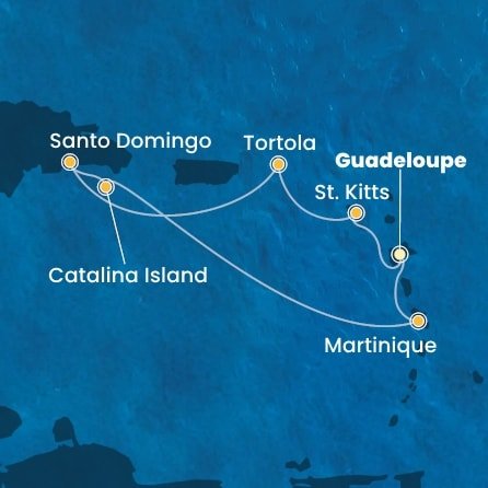 Guadeloupe, Svätý Krištof a Nevis, Britské Panenské ostrovy, Dominikánska republika, Martinik z Pointe-à-Pitre na lodi Costa Fascinosa