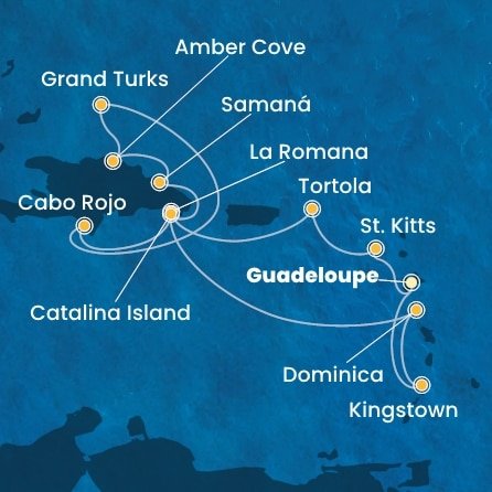 Guadeloupe, Svätý Krištof a Nevis, Britské Panenské ostrovy, Dominikánska republika, Veľká Británia, Dominika, Svätý Vincent a Grenadiny z Pointe-à-Pitre na lodi Costa Pacifica