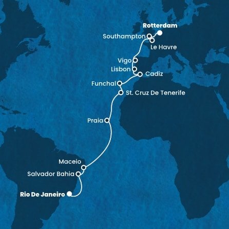 Brazília, Kapverdy, Španielsko, Portugalsko, Francúzsko, Veľká Británia, Holandsko z Rio de Janeira na lodi Costa Diadema