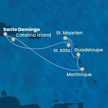 Dominikánska republika, Martinik, Guadeloupe, Svatý Martin, Svätý Krištof a Nevis zo Santa Dominga na lodi Costa Fascinosa