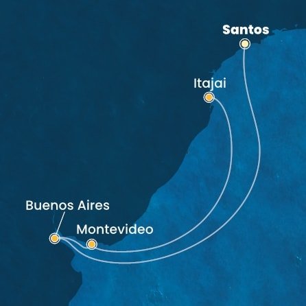 Brazília, Argentína, Uruguaj zo Santosu na lodi Costa Diadema