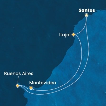 Brazília, Argentína, Uruguaj zo Santosu na lodi Costa Diadema